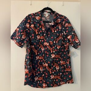 NWT Tiger Flower Field Collared Button Up Blouse by Eva Rose SZ XL